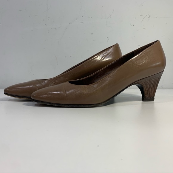 Vintage Yves Saint Laurent Leather Pumps Women’s Mid Heel Shoes Brown Size 8 N - Picture 2 of 13